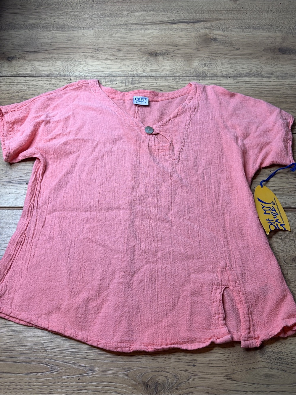 Women’s Oh My Gauze! Peachy Pink Textured Short Sleeve Blouse Size 1 (S-M)- NWT